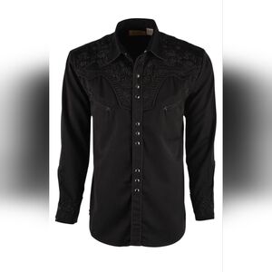 Scully Mens Gunfighter Embroidered Long Sleeve Snap Western/Cowboy Shirt Black
